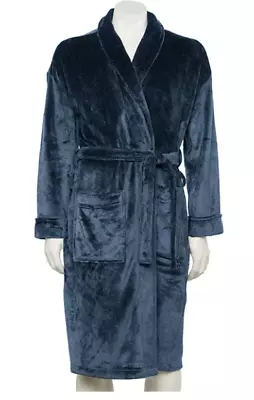 Sonoma Bath Robe House Coat Men L/XL Plush Microfleece Pockets Blue Solid • $22.99