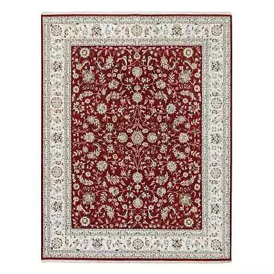 8'x10'2  Cherry Red Wool Hand Knotted Nain Flower Design 250 KPSI Rug R64861 • $2841.30