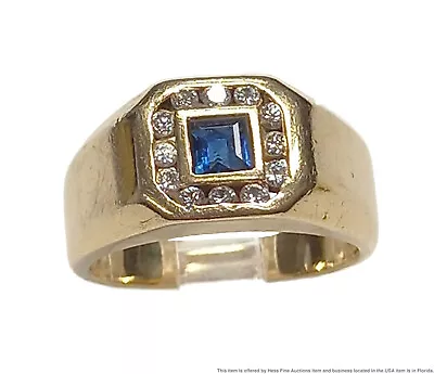 Signed 14K Gold 0.50ctw Natural Sapphire Channel Set Diamond Mens Pinky Ring • $438