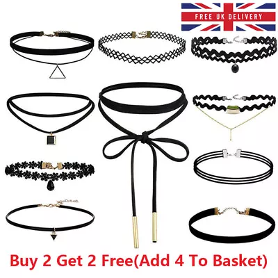 Black Choker Necklace Set Stretch Velvet Classic Gothic Tattoo Lace Retro UK • £1.69