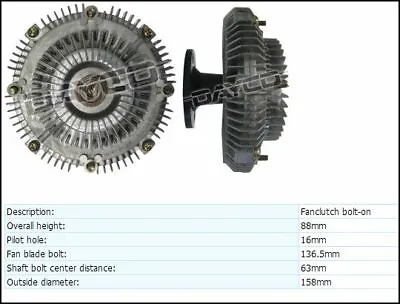 FAN CLUTCH VISCOUS HUB FITS HOLDEN RODEO R9 3.2Ltr V6 6VD1 ENGINE 02/98-02/03 • $313.95