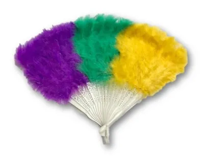 Mardi Gras Fan Purple Green Gold Marabou Feather Fat Tuesday Party Accessory New • $5.99