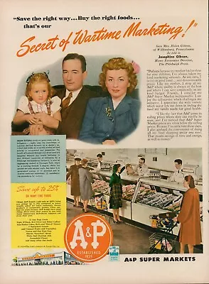 1944 Supermarket Grocery Store A&P 40s Vintage Print Ad A P Butcher Counter Cart • $9.93