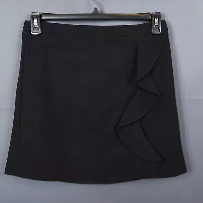 J Crew Womens Mini Skirt Size 4 Black Wool Blend Ruffled Front Back Zip NEW • $22.48