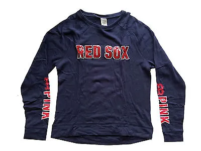 Victorias Secret PINK Bling Red Sox Varsity Crew Pullover Sweatshirt Navy Medium • $49.99