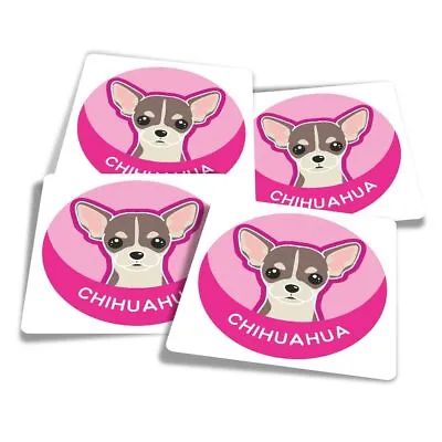 £3.99 • Buy 4x Square Stickers 10 Cm - Chihuahua Cartoon Cute Dog Face  #5985