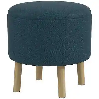 Round Ottoman Stool With Storage Linen Fabric Upholstered Foot Stool With Padde • £45.99