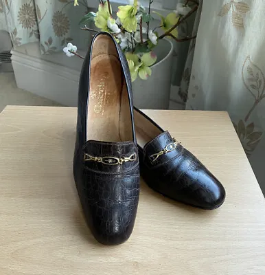 £69.99 • Buy Ladies Church’s Katrina Mock Croc Brown Leather 1.5” Heel Loafer Shoes UK 6