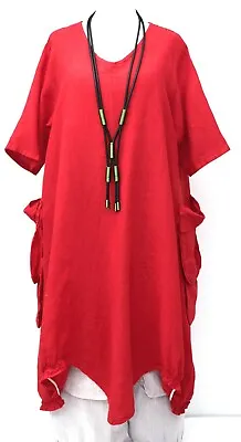 PLUS SIZE LA BASS LINEN RED 2 QUIRKY POCKETS A-LINE DRESS Size 28-30 • $110.66