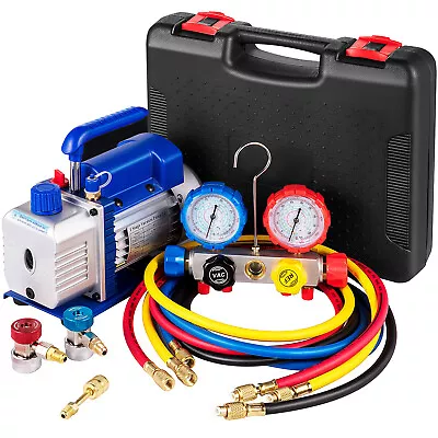 VEVOR 4.8CFM HVAC Auto AC Vacuum Pump With Manifold Gauge Set & Accessories • $102.99