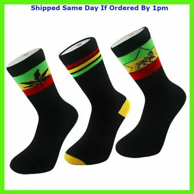£4.49 • Buy 3 Pairs Mens Rasta Rastafarian Print Socks Jamaica Jah Lion Of Judah Weed Ganja