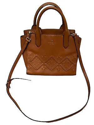 $75.65 • Buy Kate Spade Camel Brown Leather Crossbody Satchel Purse Handbag With Woven Front
