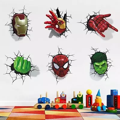 Superhero Crack Kids Bedroom Vinyl Decal Wall Art Sticker Marvel Avengers • £9.35