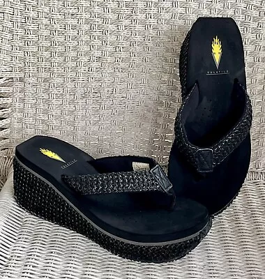 Very Volatile Rafia Women's Wedge Casual Sandal Size 7 M Black • $27.50