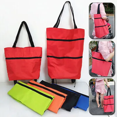 £7.99 • Buy Shopping Bags Foldable Organizer Trolley Bags With Wheels Handbag Portable Tote