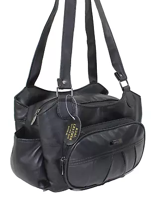 Women Real Leather Multi Pocket Shoulder Bag Across Body Bag Handbag • £15.99