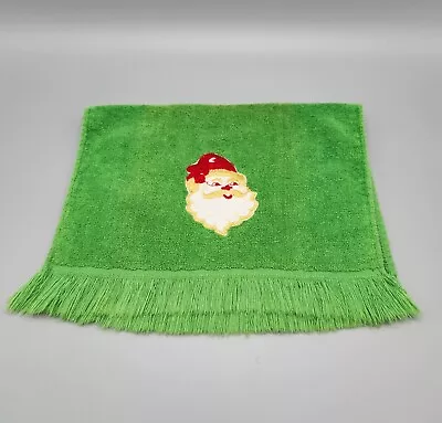 Vintage Martex Christmas Hand Towel Cotton Appliqué Santa Green Fringe Holiday  • $7.99