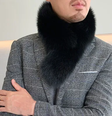 Men's Real Fox Fur Scarf Collar Winter Warm Neckerchief With Clip Grey Black • $25.49