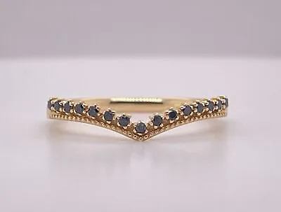 Stackable 14K Yellow Gold 0.15ctw Black Diamond V-Shaped Band Ring • $325