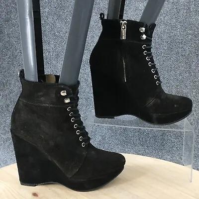 Michael Michael Kors Boots Womens 6.5 Wedge Ankle Booties Black Leather Heels • $19.35
