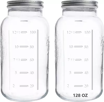 128 Oz Mason Jars Wide Mouth 2 Pack 1 Gallon Glass Large Jars With Airtight Lid • $39.99