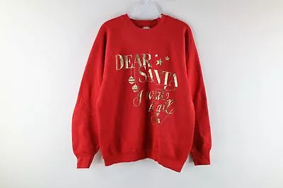 Vtg 80s Womens Large Distressed Dear Santa I Want It All Christmas Sweatshirt • $40.45