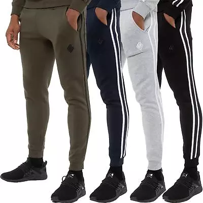 Enzo Mens Fleece Striped Joggers Tracksuit Jogging Bottoms Gym Casual Sweatpants • £14.99