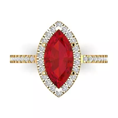 2.38 Ct Marquise Cut Halo Tourmaline Promise Bridal Wedding Ring 14k Yellow Gold • £271.91