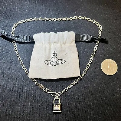 Vivienne Westwood Nana Saturn Padlock Necklace Silver And Black Tone #305 • $89