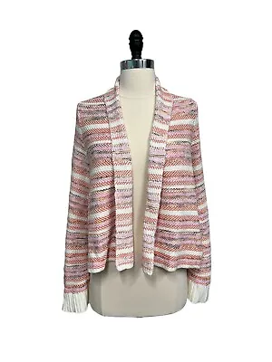 Anthropologie Moth Multicolor Woven Open Cardigan With Balloon Sleeves • $45