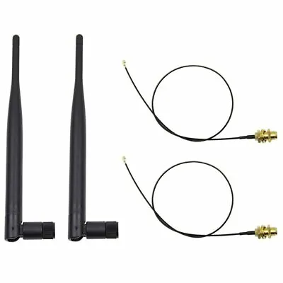 2 X 6dBi 2.4GHz 5GHz Dual Band WiFi RP-SMA Antenna + 2 X 35cm U.fl / IPEX Cable  • $7.31