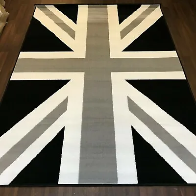 Top Quality Union Jack Rugs Black/grey/white 120x170cm App 6x4ft Best Around  • £39.99