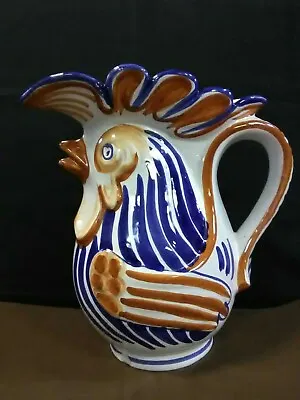 Vtg. Majolica Italy Art Pottery Hand Painted Lge. Sculptured Rooster Pitcher • $45.98