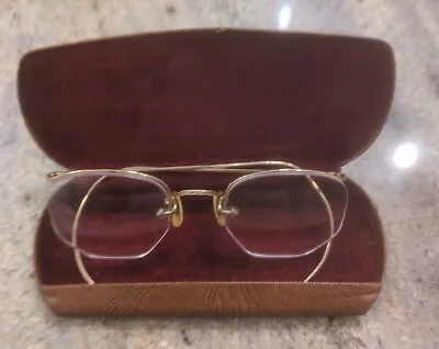 Vintage Etched 12kt Gold F Rimless Eyeglasses Hexagonal Oliver Peoples? AO • $15