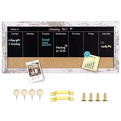 Magnetic Weekly Chalkboard Calendar And Cork Board 15.7 X 7.9  Rustic White • $19.16