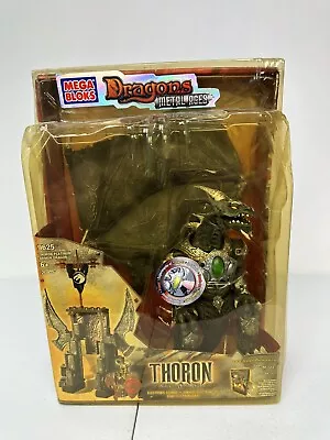 MEGA BLOKS 2005 Dragons Metal Ages Platinum Armor Thoron 9625 Posable Roars 11” • $59.48