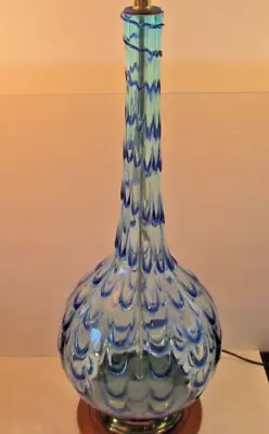 LARGE Vintage Murano Glass MCM Table Lamp Blue Waterfall Drip Thumb Print • $775