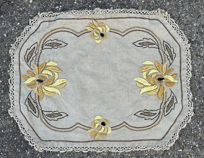 $125 • Buy Antique Arts & Crafts Hand Embroidered Linen Pillowcase Handmade