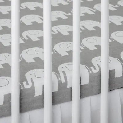 2 X COT BED FITTED SHEET Grey Elephants White 60x120 Cm 70x140 Cm PURE COTTON • £9.79