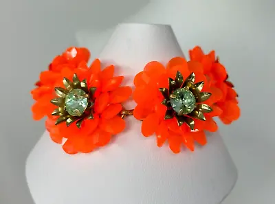 Beautiful Goldtone J CREW Bright Orange 3D Flower Rhinestone 6.5-7.5  Bracelet • $29.99