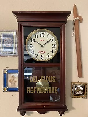 VTG 1970’s Coca Cola Wooden Pendulum Clock Battery Operated Working • $200