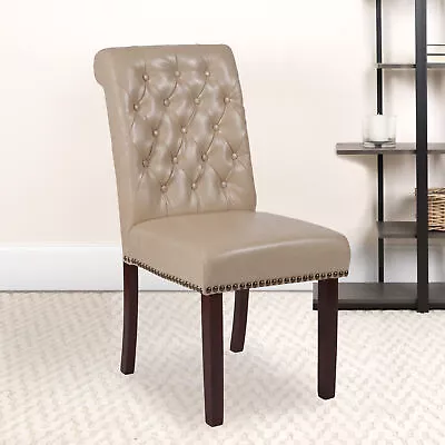 Set Of 2 HERCULES Series Beige LeatherSoft Parsons Chair With Rolled Back Ac... • $307.92