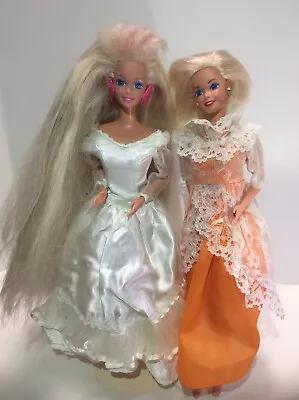 Glitter Hair Vintage Barbie Doll TLC Blonde Barbie Wedding Dress Orange & Lace • $18