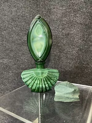 VTG Czechoslovakian Art Deco Malachite Glass Perfume Bottle + Malachite Stone • $125