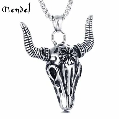 MENDEL Mens Cow Bull Head Skull Pendant Necklace Stainless Steel For Men Jewelry • $11.99