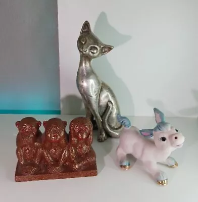 Vintage Rare Anthropomorphic Pink Donkey Pewter Cat  Monkey Goebel Figurines • $14.99