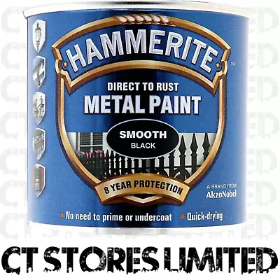 Hammerite Paint Metal Hammerite Direct To Rust Smooth Black Metal Paint Smooth • £14.49