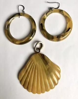 VTG 1980s Faux Tortoise Shell Earrings & Pendant Plastic Earth Tones Mod Academy • $19.99