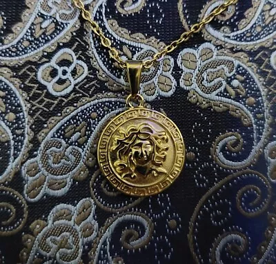 18K Gold Plated Medusa Coin Pendant Necklace And Chain Hip Hop Fashion Jewlery • $55.24