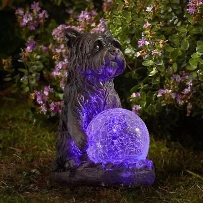 Solar Powered Garden Ornaments Outdoor Dog Statue Multicoloured LED Lights • £15.99